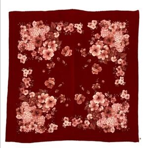 ANTOINE FLORAL RED PRINTED HAND ROLLED LARGE silk Scarf 35/34 in #A98